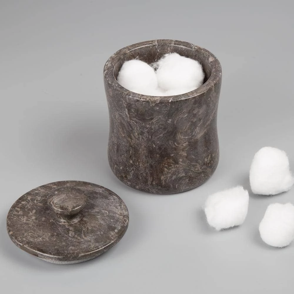 Creative Home Natural Charcoal Marble Curvy Cotton Ball Cotton Swab Holder Bathroom Accessory Storage Jar, Canister 5 Creative Home Natural Charcoal Marble Curvy Cotton Ball Cotton Swab Holder Bathroom Accessory Storage Jar, Canister - Image 5