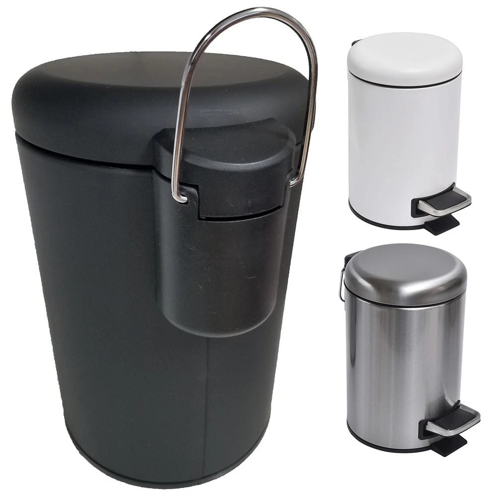 Unbranded 3 l/ 0.8 Gal. Soft Close Small Round Metal Bath Floor Step Trash Can Waste Bin in Steel 3 Unbranded 3 l/ 0.8 Gal. Soft Close Small Round Metal Bath Floor Step Trash Can Waste Bin in Steel - Image 3