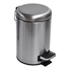 Unbranded 3 l/ 0.8 Gal. Soft Close Small Round Metal Bath Floor Step Trash Can Waste Bin in Steel