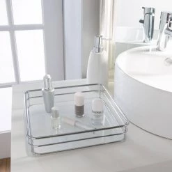 Elle Decor Limoges Square Vanity Tray in Chrome 8 Elle Decor Limoges Square Vanity Tray in Chrome -Bathroom Accessories Sales chrome elle decor makeup organizers el 44015 chr 4f 1000