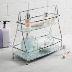Elle Decor 2-Tier Hammered Mirror Vanity Tray Tower in Chrome -Bathroom Accessories Sales chrome elle decor makeup organizers el 44168 chr 1f 1000