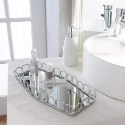 Home Details Circles and Squares Design Mirror Vanity Tray -Bathroom Accessories Sales chrome home details bathroom trays 26416 chr 4f 1000