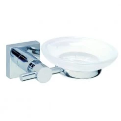 No Drilling Required Hukk Wall Mount Soap Dish Holder with Frosted Glass in Chrome