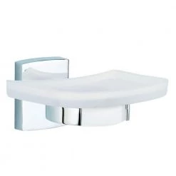 No Drilling Required Klaam Wall Mount Soap Dish Holder with Frosted Glass in Chrome