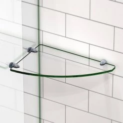 DreamLine 12 in. x 8 in. Corner Glass Shelf in Satin Black -Bathroom Accessories Sales clear glass satin black dreamline bathtub accessories glsh 4100 09 1d 1000