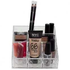 Unbranded Beveled Shatter-Resistant Plastic 7-Compartment Square Cosmetic Organizer in Clear -Bathroom Accessories Sales clear makeup organizers hdc51512 4f 1000