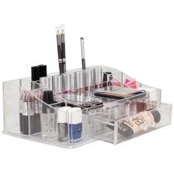 Unbranded Deluxe Large Shatter-Resistant Plastic Mult-Compartment Cosmetic Organizer with Easy Open Drawer in Clear -Bathroom Accessories Sales clear makeup organizers hdc51517 1f 1000