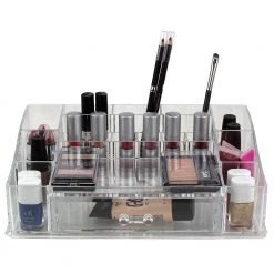 Unbranded Deluxe Large Shatter-Resistant Plastic Mult-Compartment Cosmetic Organizer with Easy Open Drawer in Clear -Bathroom Accessories Sales clear makeup organizers hdc51517 44 1000