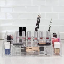 Unbranded Deluxe Large Shatter-Resistant Plastic Mult-Compartment Cosmetic Organizer with Easy Open Drawer in Clear -Bathroom Accessories Sales clear makeup organizers hdc51517 76 1000