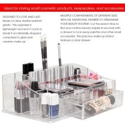 Unbranded Deluxe Large Shatter-Resistant Plastic Mult-Compartment Cosmetic Organizer with Easy Open Drawer in Clear -Bathroom Accessories Sales clear makeup organizers hdc51517 fa 1000
