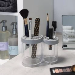 Simplify 2 Compartment Cosmetic Brush Holder in Grey -Bathroom Accessories Sales clear simplify makeup organizers 25952 grey 1f 1000