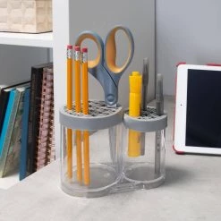 Simplify 2 Compartment Cosmetic Brush Holder in Grey -Bathroom Accessories Sales clear simplify makeup organizers 25952 grey 44 1000