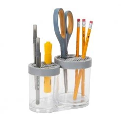 Simplify 2 Compartment Cosmetic Brush Holder in Grey -Bathroom Accessories Sales clear simplify makeup organizers 25952 grey 66 1000