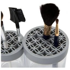 Simplify 2 Compartment Cosmetic Brush Holder in Grey -Bathroom Accessories Sales clear simplify makeup organizers 25952 grey fa 1000
