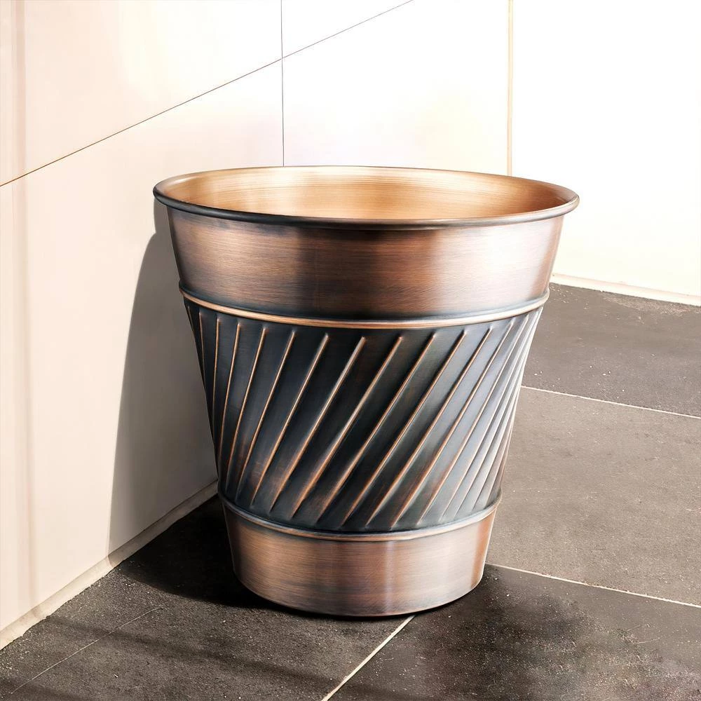 Monarch Abode Handcrafted Crest and Wave Embossed Metal Wastebasket (Antique Copper Finish) 5 Monarch Abode Handcrafted Crest and Wave Embossed Metal Wastebasket (Antique Copper Finish) - Image 5