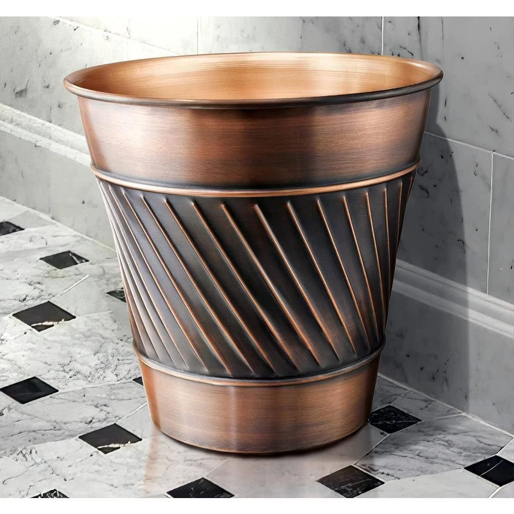 Monarch Abode Handcrafted Crest and Wave Embossed Metal Wastebasket (Antique Copper Finish) 4 Monarch Abode Handcrafted Crest and Wave Embossed Metal Wastebasket (Antique Copper Finish) - Image 4