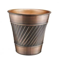 Monarch Abode Handcrafted Crest and Wave Embossed Metal Wastebasket (Antique Copper Finish)