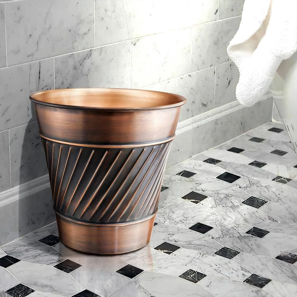 Monarch Abode Handcrafted Crest and Wave Embossed Metal Wastebasket (Antique Copper Finish) 8 Monarch Abode Handcrafted Crest and Wave Embossed Metal Wastebasket (Antique Copper Finish) - Image 8