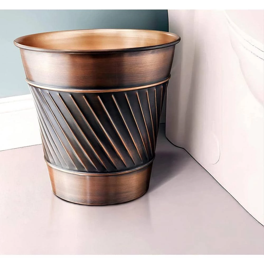 Monarch Abode Handcrafted Crest and Wave Embossed Metal Wastebasket (Antique Copper Finish) 2 Monarch Abode Handcrafted Crest and Wave Embossed Metal Wastebasket (Antique Copper Finish) - Image 2