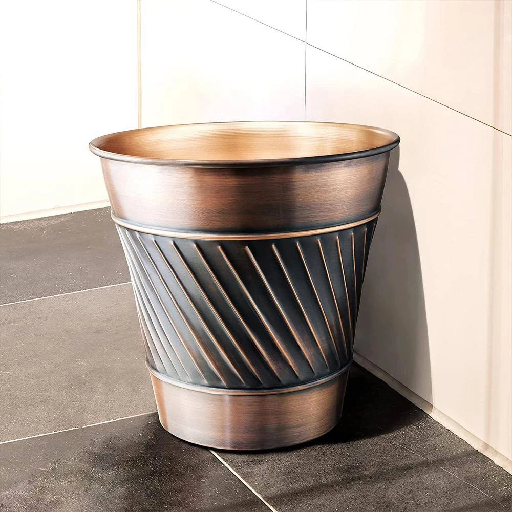 Monarch Abode Handcrafted Crest and Wave Embossed Metal Wastebasket (Antique Copper Finish) 7 Monarch Abode Handcrafted Crest and Wave Embossed Metal Wastebasket (Antique Copper Finish) - Image 7