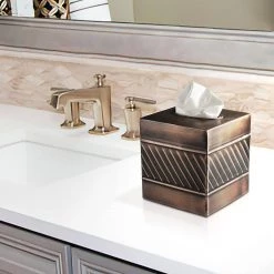 Monarch Abode Handcrafted Wave Pattern Metal Tissue Box Cover in Copper -Bathroom Accessories Sales copper monarch abode tissue box covers 39627 76 1000