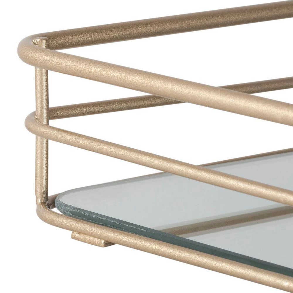 Elle Decor Rectangular Mirrored Bottom Vanity Tray in Satin Gold 5 Elle Decor Rectangular Mirrored Bottom Vanity Tray in Satin Gold - Image 5