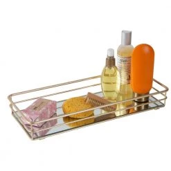Elle Decor Rectangular Mirrored Bottom Vanity Tray in Satin Gold 7 Elle Decor Rectangular Mirrored Bottom Vanity Tray in Satin Gold -Bathroom Accessories Sales gold elle decor makeup organizers el 44016 sgold 4f 1000