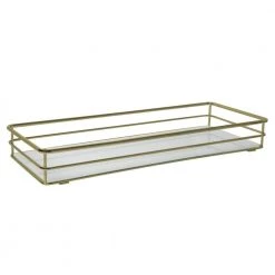 Elle Decor Rectangular Mirrored Bottom Vanity Tray in Satin Gold