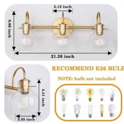 CLAVIE Gold Bathroom Light Fixtures 3-Light 21 in. W x 9 in. H Wall Sconces with Clear Glass Shade Vanity Light in Black -Bathroom Accessories Sales gold makeup organizers hd 2109 vggd fa 1000