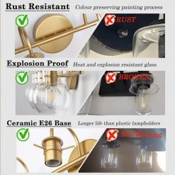 CLAVIE Gold Bathroom Light Fixtures 4-Light 28 in. W x 9 in. H Wall Sconces with Clear Glass Shade Vanity Light in Black -Bathroom Accessories Sales gold makeup organizers hd 2809 vggd 1f 1000