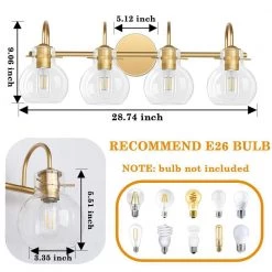 CLAVIE Gold Bathroom Light Fixtures 4-Light 28 in. W x 9 in. H Wall Sconces with Clear Glass Shade Vanity Light in Black -Bathroom Accessories Sales gold makeup organizers hd 2809 vggd 44 1000