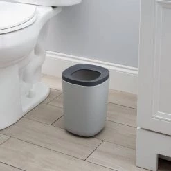 Bath Bliss Freestanding Wastebasket with Lid in Grey (2-Piece) -Bathroom Accessories Sales gray bath bliss bathroom trash cans 10007 grey 1f 1000