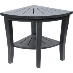 Unbranded 17.75 in. x 22.25 in. x 15.75 in. Weathered Gray Genuine Teak Corner Shower Bench -Bathroom Accessories Sales gray bathtub accessories 5327gy 4f 1000