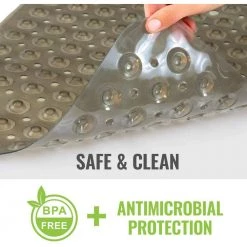 HealthSmart Clear Bath Mat 15.5 in. x 40 in. with 200 Suction Cups in Gray -Bathroom Accessories Sales gray healthsmart bathtub accessories 523 1740 0030 1f 1000