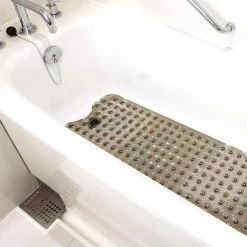 HealthSmart Clear Bath Mat 15.5 in. x 40 in. with 200 Suction Cups in Gray -Bathroom Accessories Sales gray healthsmart bathtub accessories 523 1740 0030 4f 1000