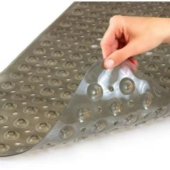 HealthSmart Clear Bath Mat 15.5 in. x 40 in. with 200 Suction Cups in Gray