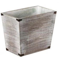 Vintiquewise Home Decorative Dark Grey Rustic Wood Trash Can, Rectangular Wastebasket Bin with Decorative Metal Brackets