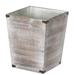 Vintiquewise Home Decorative Dark Grey Rustic Wood Trash Can, Square Wastebasket Bin with Decorative Metal Brackets