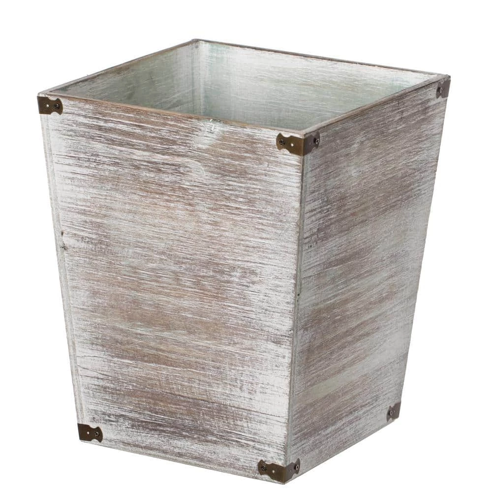 Vintiquewise Home Decorative Dark Grey Rustic Wood Trash Can, Square Wastebasket Bin with Decorative Metal Brackets 1 Vintiquewise Home Decorative Dark Grey Rustic Wood Trash Can, Square Wastebasket Bin with Decorative Metal Brackets
