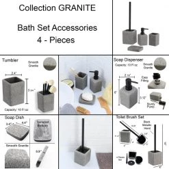 Unbranded 4-Pieces Bath Accessory Set with Soap Pump, Tumbler, Soap Dish and Toilet Brush Holder in Grey Granite Polyresin -Bathroom Accessories Sales grey bathroom accessory sets set4granite6194 1f 1000