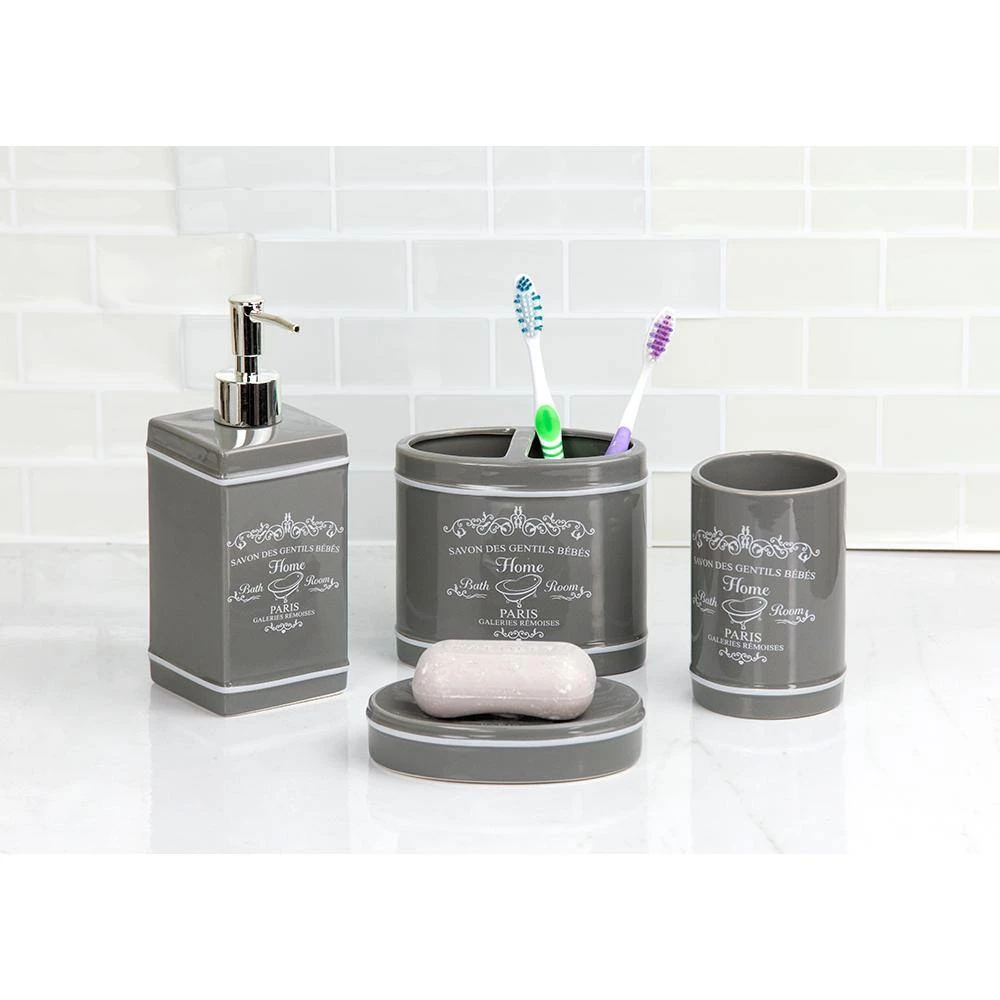 Home Basics Paris 4-Piece Bath Accessory Set in Grey 4 Home Basics Paris 4-Piece Bath Accessory Set in Grey - Image 4