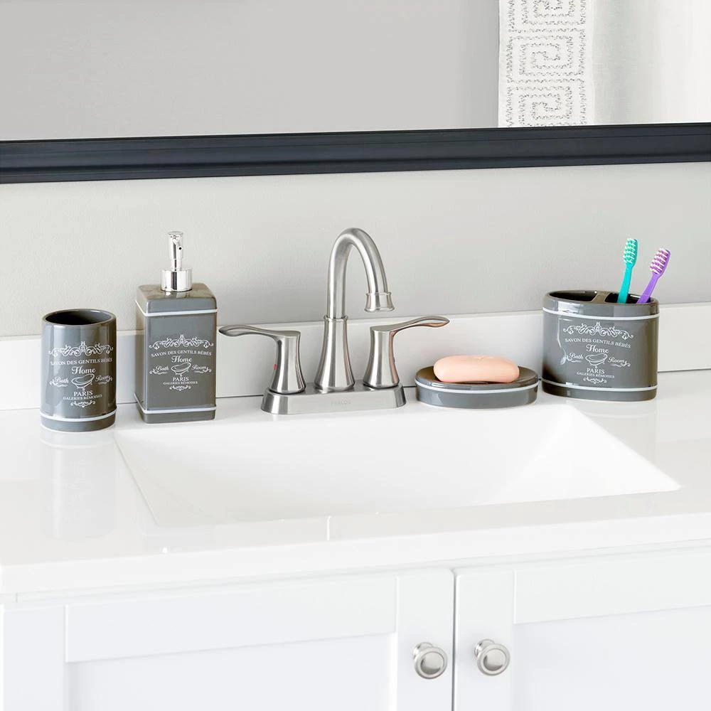 Home Basics Paris 4-Piece Bath Accessory Set in Grey 3 Home Basics Paris 4-Piece Bath Accessory Set in Grey - Image 3