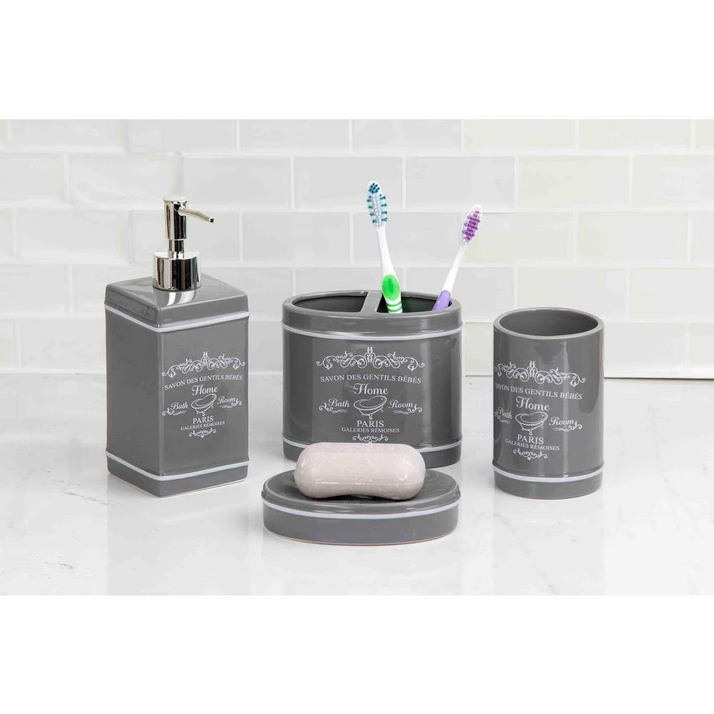Home Basics Paris 4-Piece Bath Accessory Set in Grey 2 Home Basics Paris 4-Piece Bath Accessory Set in Grey - Image 2