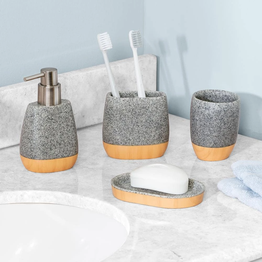 Honey-Can-Do 4-Piece Bathroom Accessories Set in Resin Grey 4 Honey-Can-Do 4-Piece Bathroom Accessories Set in Resin Grey - Image 4