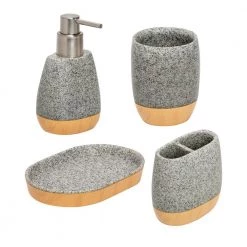 Honey-Can-Do 4-Piece Bathroom Accessories Set in Resin Grey