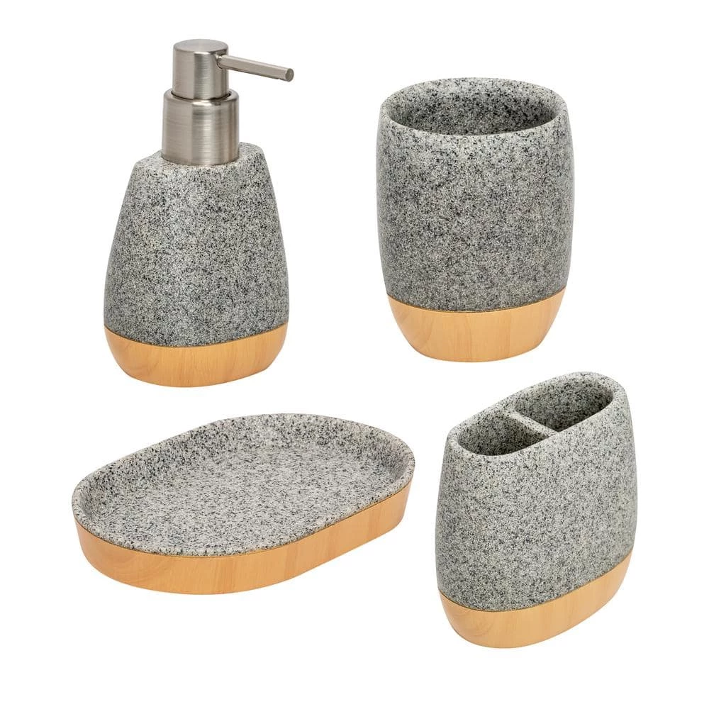 Honey-Can-Do 4-Piece Bathroom Accessories Set in Resin Grey 1 Honey-Can-Do 4-Piece Bathroom Accessories Set in Resin Grey
