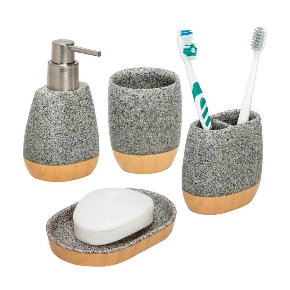 Honey-Can-Do 4-Piece Bathroom Accessories Set in Resin Grey 2 Honey-Can-Do 4-Piece Bathroom Accessories Set in Resin Grey - Image 2