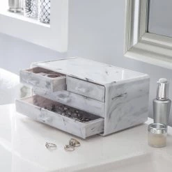 Simplify 3-Tier Cosmetic and Jewelry Chest in Marble -Bathroom Accessories Sales marble simplify makeup organizers 23322 marble 1f 1000
