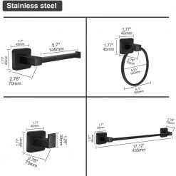 ACEHOOM 4-Piece Bath Hardware Set with 17 in. Towel Bar Towel Ring Toilet Paper Holder and Towel Hook in Matte Black -Bathroom Accessories Sales matte black bathroom hardware sets qht 4j 76 1000