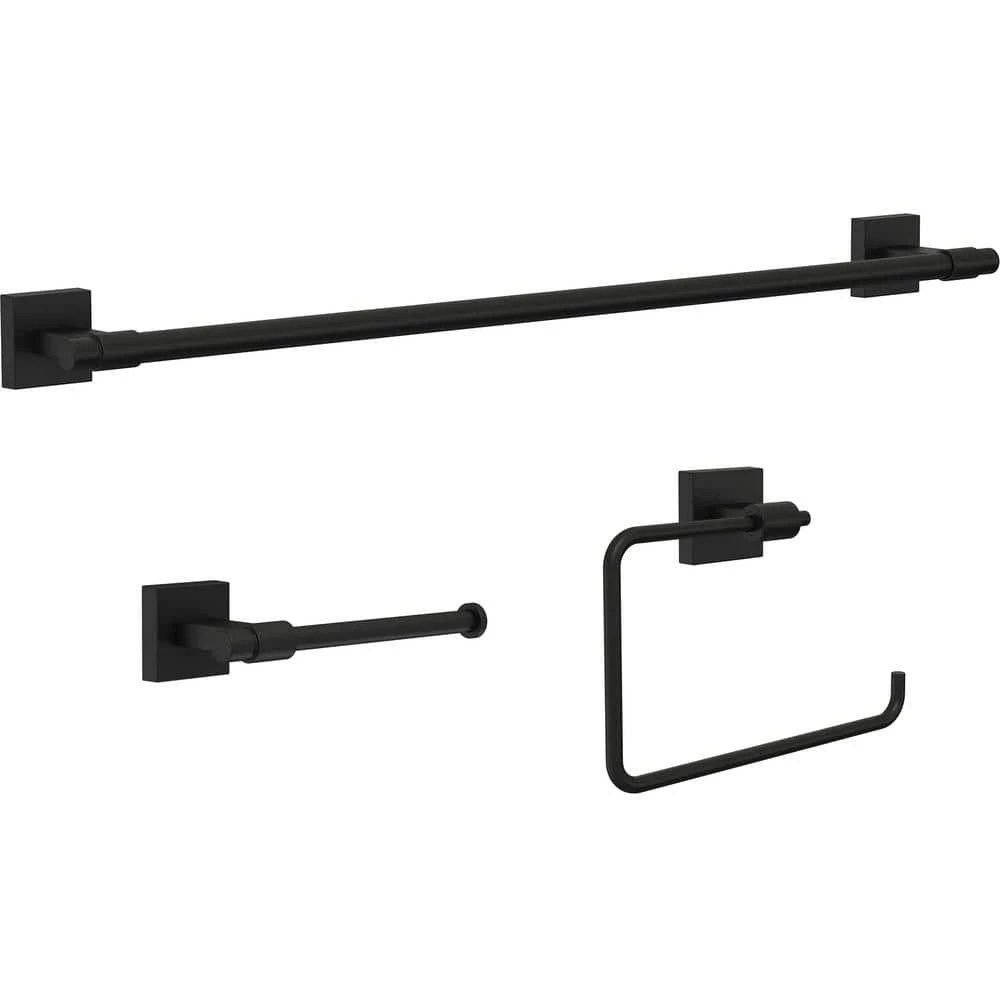 Franklin Brass Maxted 3-Piece Bath Hardware Set with Towel Ring, Toilet Paper Holder and 24 in. Towel Bar in Matte Black 1 Franklin Brass Maxted 3-Piece Bath Hardware Set with Towel Ring, Toilet Paper Holder and 24 in. Towel Bar in Matte Black